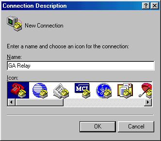 3. The first screen that comes up asks you to enter a name for your new connection and a icon. The icon doesn't matter. I named my connection "GA RELAY".